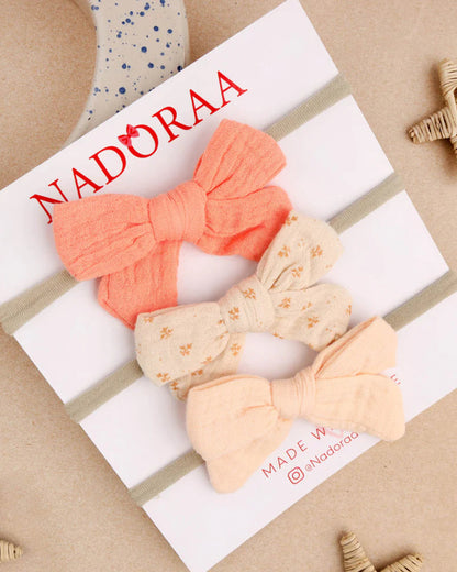 Kicks & Crawl Orange, Peach & Cream Little Bloomers Headband-Cotton & Lycra-Pack of 3-For Infants