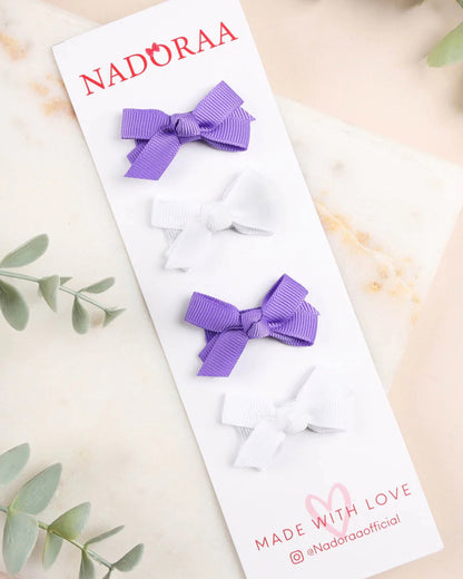 Kicks & Crawl White & Purple Bow Hair clips-Cotton & Polyester-For Infants-Pack of 4