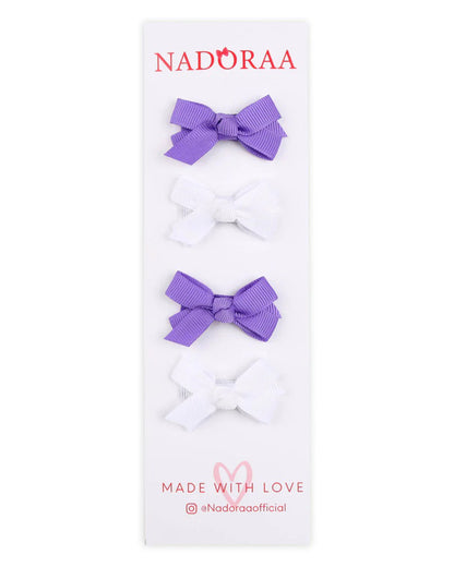 Kicks & Crawl White & Purple Bow Hair clips-Cotton & Polyester-For Infants-Pack of 4