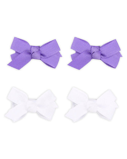 Kicks & Crawl White & Purple Bow Hair clips-Cotton & Polyester-For Infants-Pack of 4