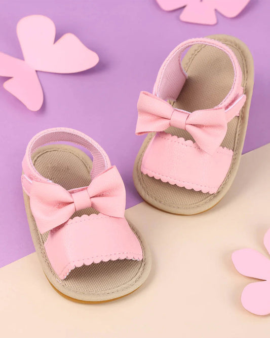 Kicks & Crawl Pink Twisted Bow Velcro Sandals-For Infants