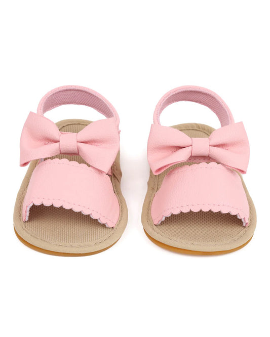 Kicks & Crawl Pink Twisted Bow Velcro Sandals-For Infants