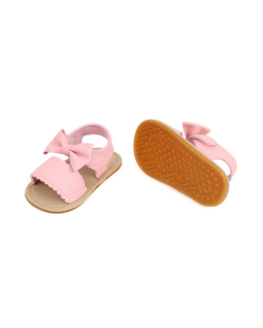 Kicks & Crawl Pink Twisted Bow Velcro Sandals-For Infants