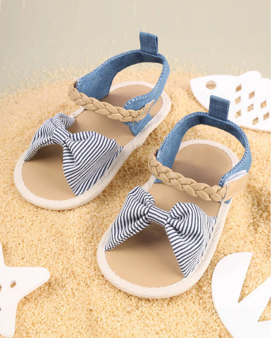 Kicks & Crawl Blue Knotted Stripes Velcro Sandals-For Infants