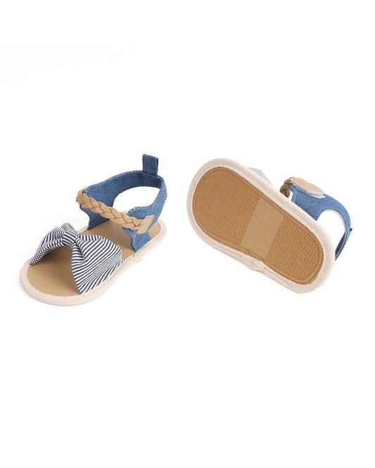 Kicks & Crawl Blue Knotted Stripes Velcro Sandals-For Infants