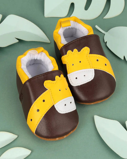 Kicks & Crawl Brown Baby Giraffe Elastic Gore Shoes-For Infants