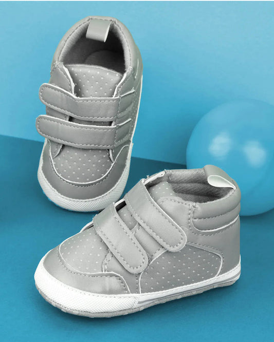 Kicks & Crawl Grey Graycer Hi-Top Velcro Shoes-For Infants