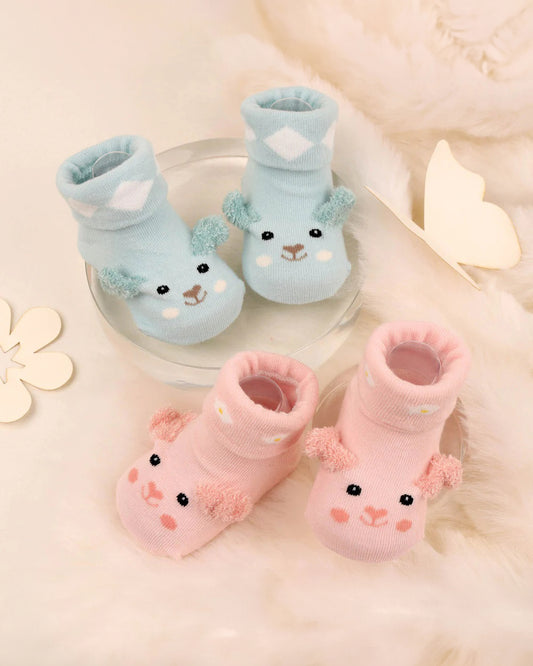 Kicks & Crawl Pink & Mint Adorable Animal Socks-Cotton & Polyester-Pack of 2-For Infants