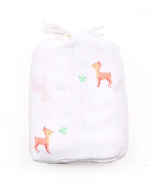 Kicks & Crawl Pink Deers Swaddle-GOTS Certified Organic Cotton Muslin-Pack of 2-Infant Wraps