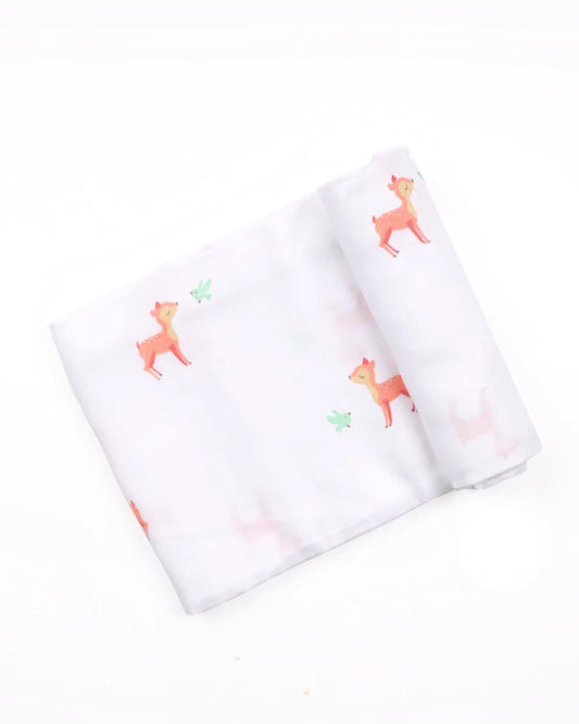 Kicks & Crawl Pink Deers Swaddle-GOTS Certified Organic Cotton Muslin-Pack of 2-Infant Wraps