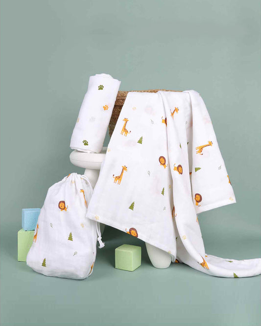 Kicks & Crawl Forest Friends Swaddle-GOTS Certified Organic Cotton Muslin-Pack of 2-Infant Wraps