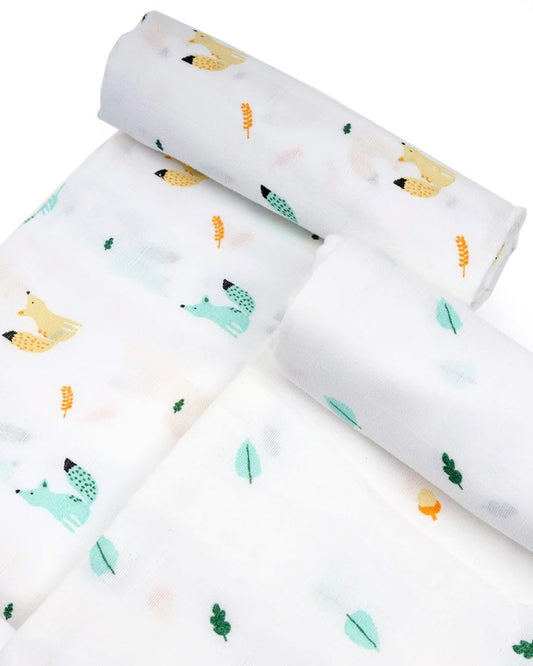 Kicks & Crawl Baby Squirrel Swaddle-GOTS Certified Organic Cotton Muslin-Pack of 2-Infant Wraps