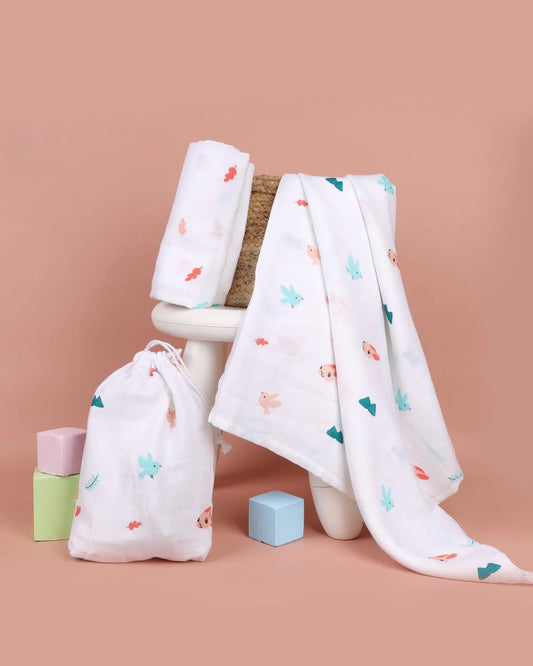 Kicks & Crawl Pink Bunnies Swaddle-GOTS Certified Organic Cotton Muslin-Pack of 2-Infant Wraps