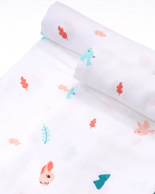 Kicks & Crawl Pink Bunnies Swaddle-GOTS Certified Organic Cotton Muslin-Pack of 2-Infant Wraps