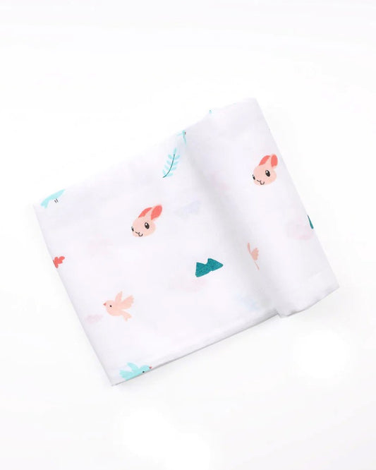 Kicks & Crawl Pink Bunnies Swaddle-GOTS Certified Organic Cotton Muslin-Pack of 2-Infant Wraps