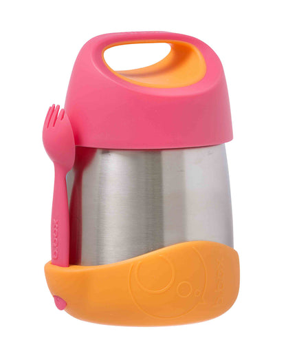 b.box Insulated Food Jar-Double Walled Stainless Steel-With Spork-Easy Grip Handles-Strawberry Shake Pink Orange-For Feeding Infants