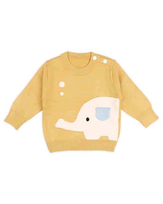 Kicks & Crawl Yellow Elephant Print Winter Wear Sweater-Cotton Blend-For Infants