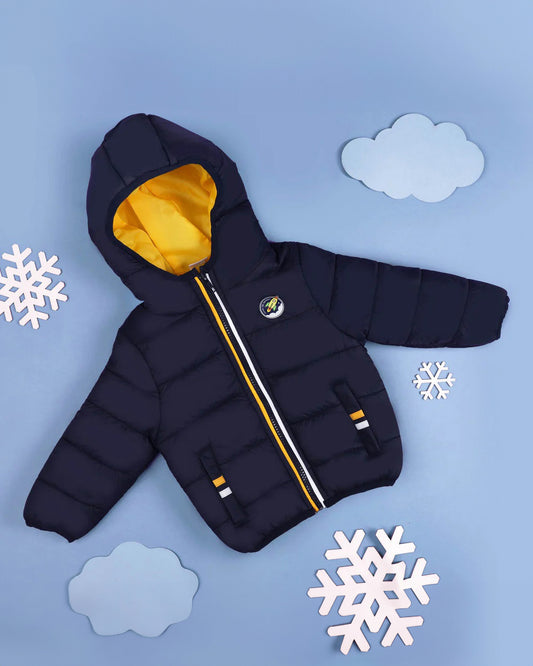 Kicks & Crawl Navy Blue Space Star Puffer Jacket-Cotton Blend-For Infants