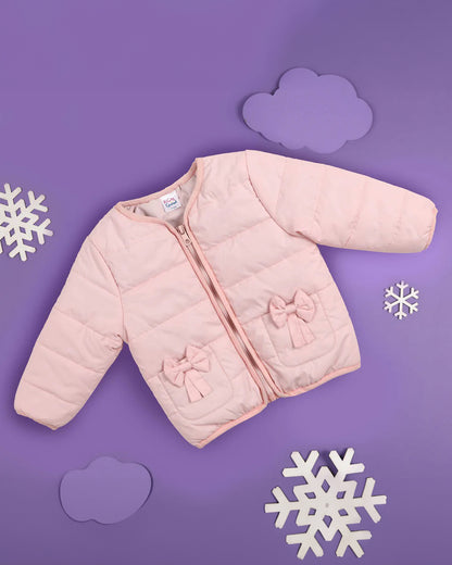 Kicks & Crawl Pink Baby Bow Jacket-Cotton Blend-For Infants