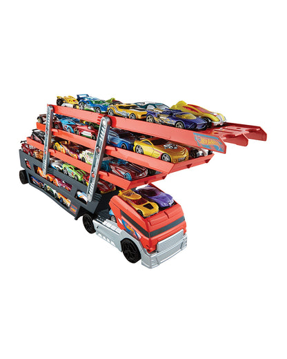 Hot Wheels Mega Hauler Truck-Stores 50 Cars-Vehicle Toy-9M+