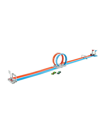 Hot Wheels Double Loop Dash Straight Track-Large Loops & 2 1:64 Scale-Vehicle Toy-9M+