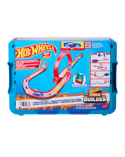 Hot Wheels Track Set With 1 Hot Wheels Car-16 Track Building & Stunting Components-Stackable Toy Storage Box-Fire Themed Track Set-Vehicle Toy-9M+