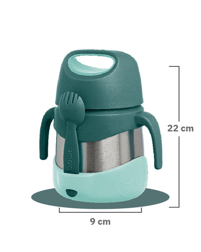 b.box Insulated Food Jar-Double Walled Stainless Steel-With Spork-Easy Grip Handles-Emerald Forest Green-For Feeding Infants