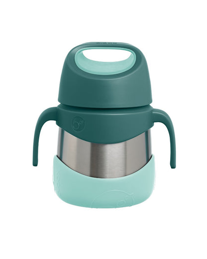 b.box Insulated Food Jar-Double Walled Stainless Steel-With Spork-Easy Grip Handles-Emerald Forest Green-For Feeding Infants