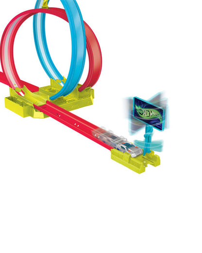 Hot Wheels Neon Speeders Track Set With 1 Hot Wheels Car-Laser Stunt Slamway-Tri-Colored Track-Connects To Other Sets-Vehicle Toy-9M+