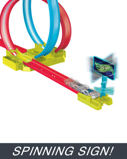 Hot Wheels Neon Speeders Track Set With 1 Hot Wheels Car-Laser Stunt Slamway-Tri-Colored Track-Connects To Other Sets-Vehicle Toy-9M+