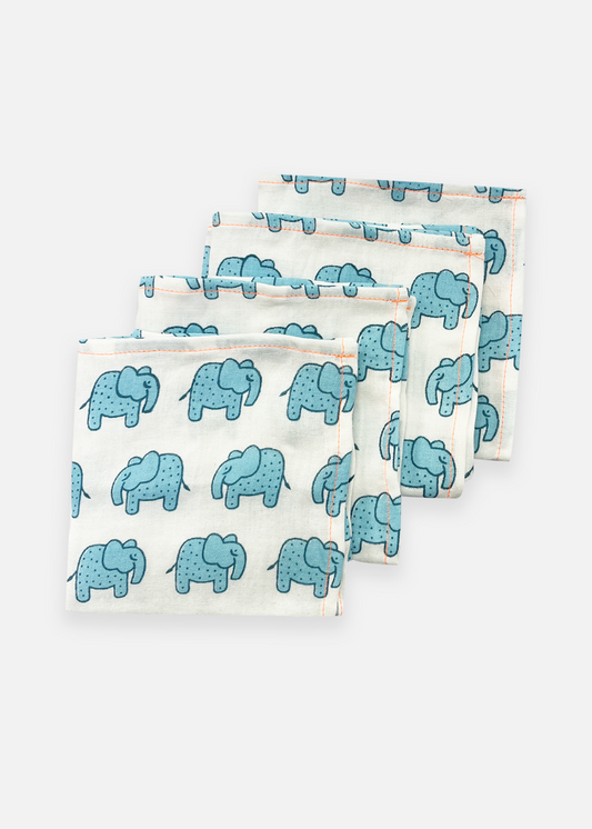 The Almirah Organic Cotton Cloth Baby Wipe-Blue Haathi March-Multi Purpose & Reusable-Pack of 4