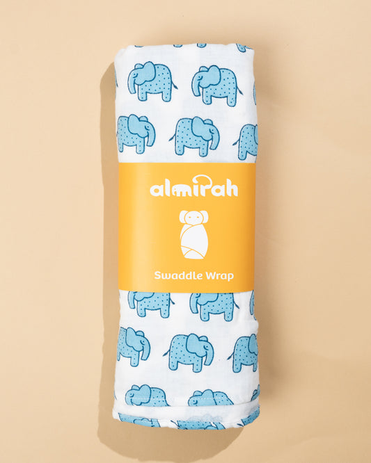 The Almirah Haathi March Blue Swaddle-Organic Muslin Cotton-Infant Wraps