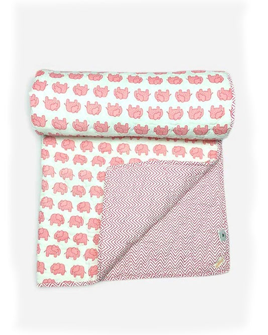 The Almirah Haathi March Pink Baby Quilt-100% Organic Cotton-For Infants