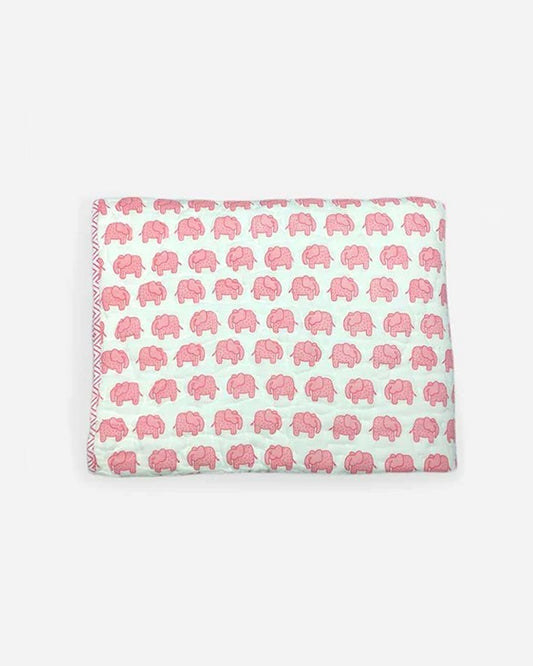 The Almirah Haathi March Pink Baby Quilt-100% Organic Cotton-For Infants