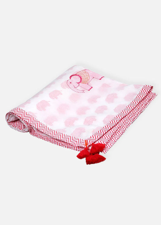 The Almirah Haathi March Pink Dohar Blanket-100% Organic Cotton-For Infants-Pink