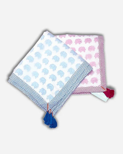 The Almirah Haathi March Blue Dohar Blanket-100% Organic Cotton-For Infants-Blue