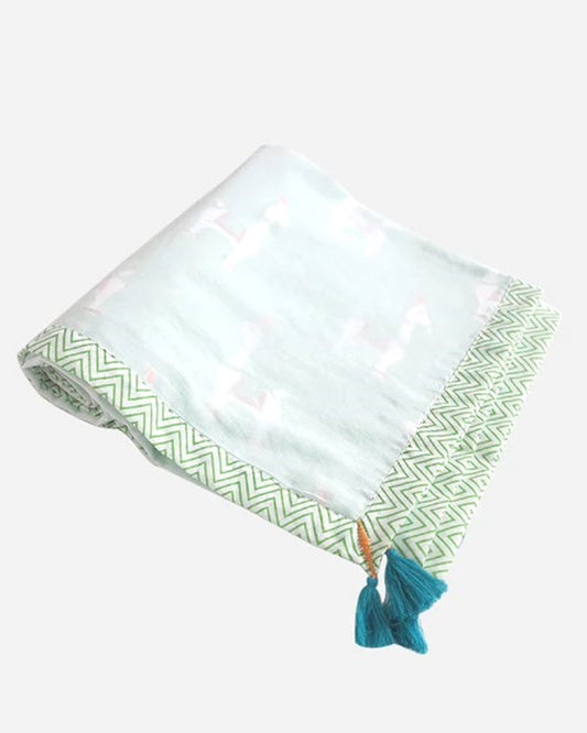 The Almirah Bankura Mint Baby Dohar Blanket-100% Organic Cotton-For Infants