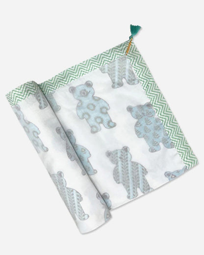 The Almirah Bhalu Blue Baby Blanket-100% Organic Cotton-For Infants