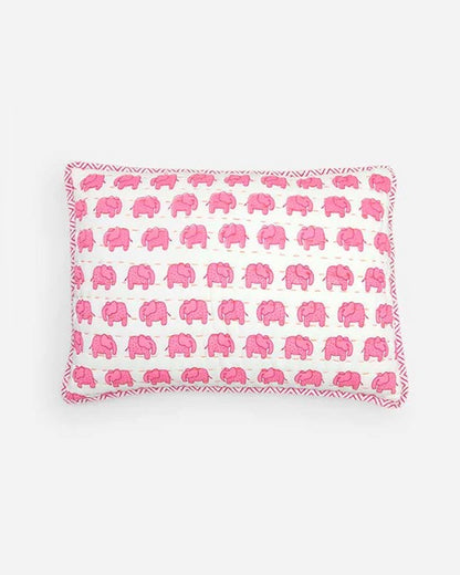 The Almirah Haathi March Pink Baby Pillow with Cover-100% Organic Cotton-For Infants