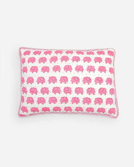 The Almirah Haathi March Pink Baby Pillow with Cover-100% Organic Cotton-For Infants