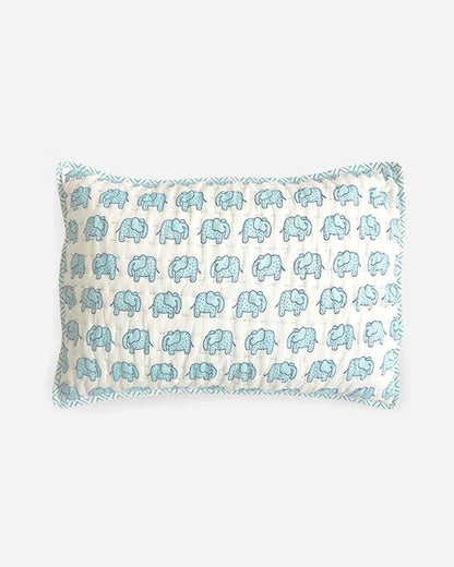 The Almirah Haathi March Blue Baby Pillow with Cover-100% Organic Cotton-For Infants