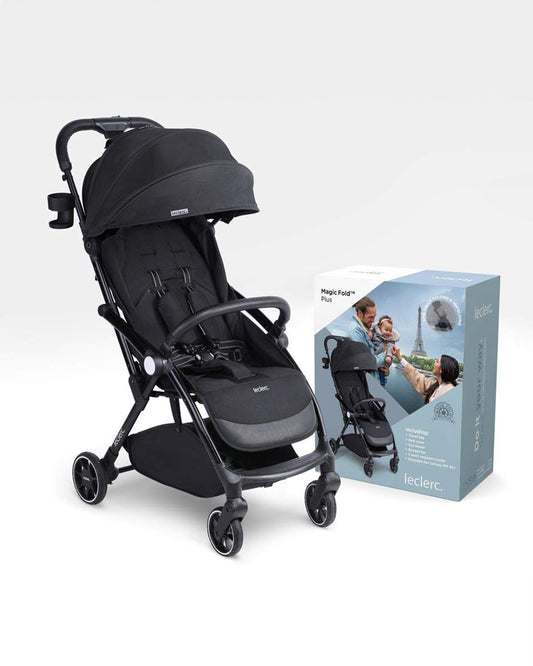 Leclerc Magic Fold Plus Lightweight Baby Stroller & Joie Gemm Car Seat Travel System-Stroller: (Cabin Friendly, One Touch Fold, For 6M to 5Y)-Car Seat: (Airline Certified, Side Impact Protection, Upto 13 Kg)-Includes Car Seat Adapters-Black & Shale