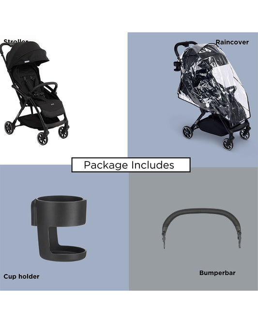 Leclerc Magic Fold Plus Lightweight Baby Stroller & Joie Gemm Car Seat Travel System-Stroller: (Cabin Friendly, One Touch Fold, For 6M to 5Y)-Car Seat: (Airline Certified, Side Impact Protection, Upto 13 Kg)-Includes Car Seat Adapters-Black & Shale