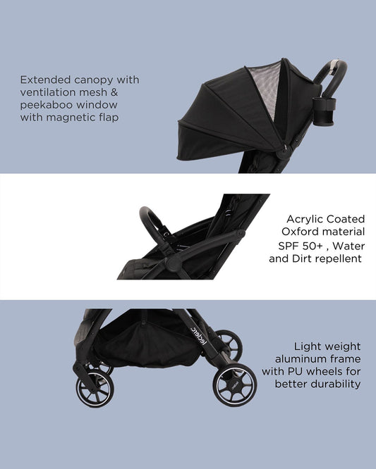 Leclerc Magic Fold Plus Lightweight Baby Stroller & Joie Gemm Car Seat Travel System-Stroller: (Cabin Friendly, One Touch Fold, For 6M to 5Y)-Car Seat: (Airline Certified, Side Impact Protection, Upto 13 Kg)-Includes Car Seat Adapters-Black & Shale