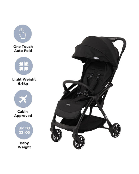 Leclerc Magic Fold Plus Lightweight Baby Stroller & Joie Gemm Car Seat Travel System-Stroller: (Cabin Friendly, One Touch Fold, For 6M to 5Y)-Car Seat: (Airline Certified, Side Impact Protection, Upto 13 Kg)-Includes Car Seat Adapters-Black & Shale