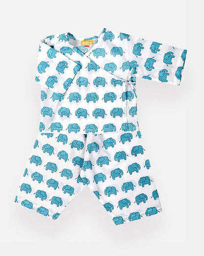 The Almirah Blue Kimono Set-Haathi March-Organic Cotton-For Infants