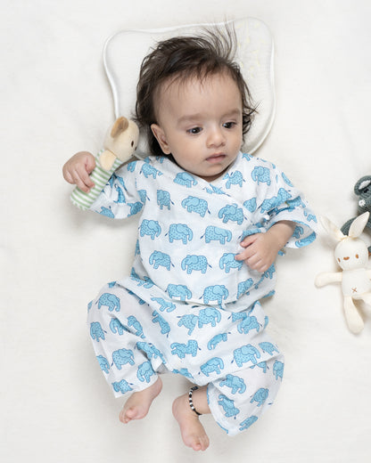 The Almirah Blue Kimono Set-Haathi March-Organic Cotton-For Infants