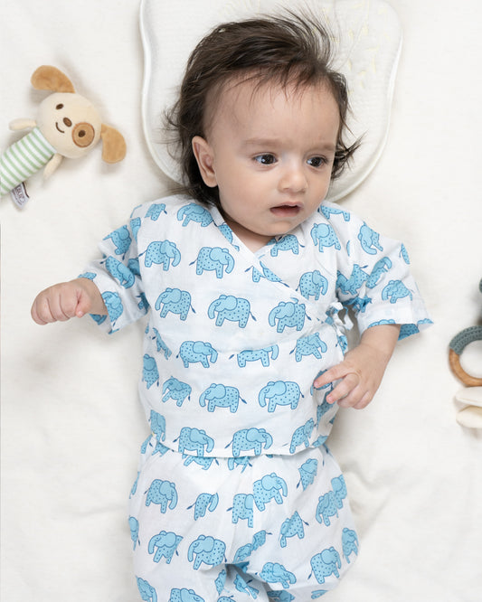 The Almirah Blue Kimono Set-Haathi March-Organic Cotton-For Infants