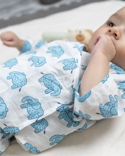 The Almirah Blue Kimono Set-Haathi March-Organic Cotton-For Infants