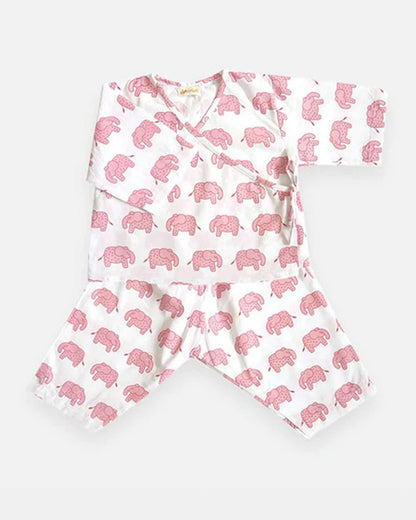 The Almirah Pink Kimono Set-Haathi March-Organic Cotton-For Infants